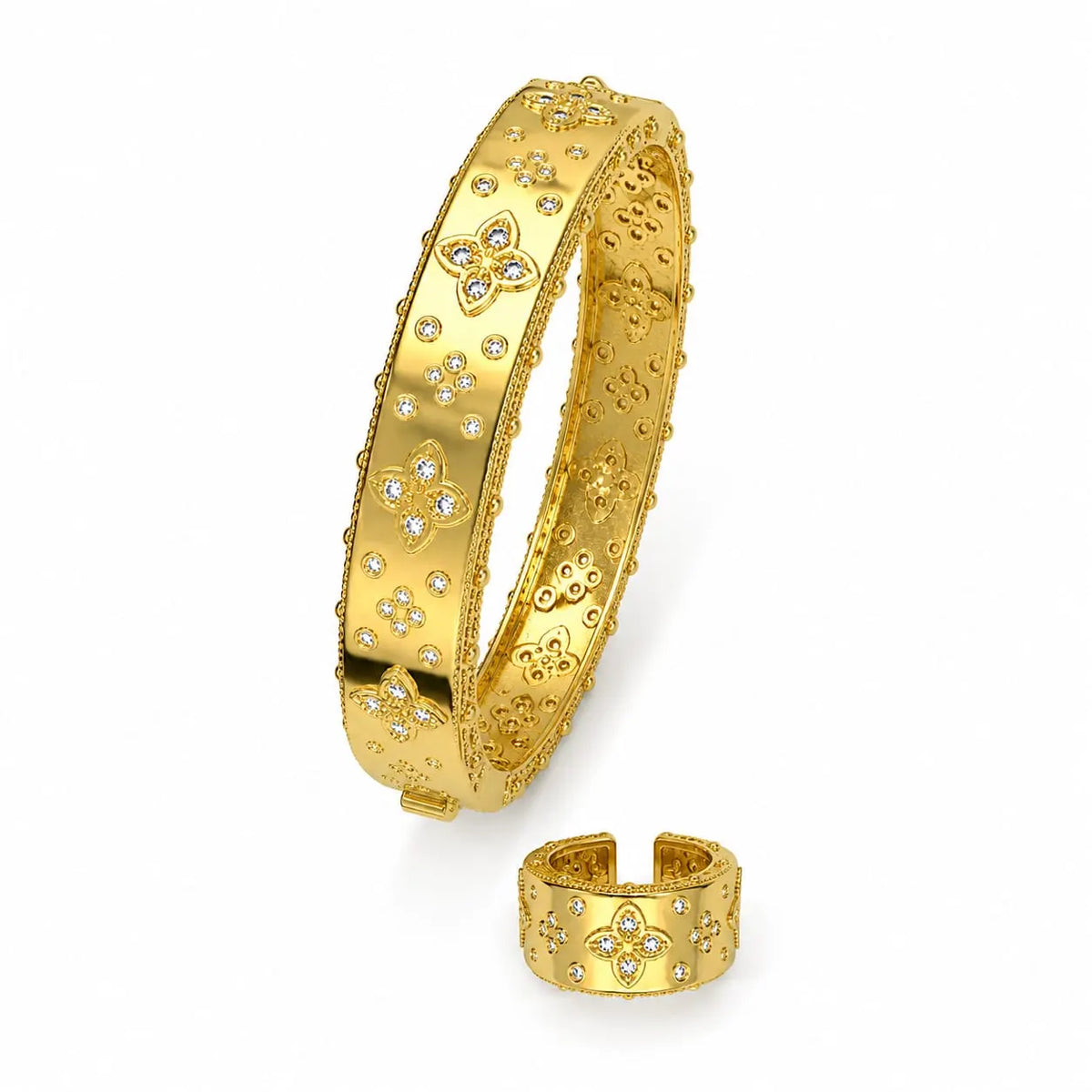 Royal Arabic Floral Gold Bangle & Ring Set