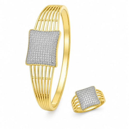 Wire Cage Pave Gold Bangle & Ring Set