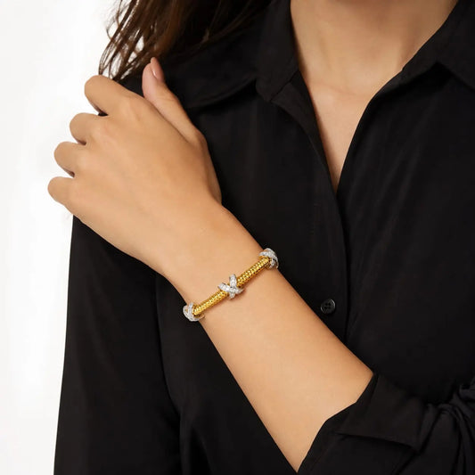 Royal Twisted X Pave 18K Two-Tone Gold Cuff Bracelet