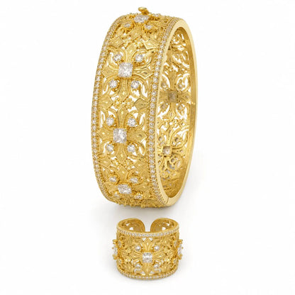 Royal Palace Filigree Gold Bangle & Ring Set