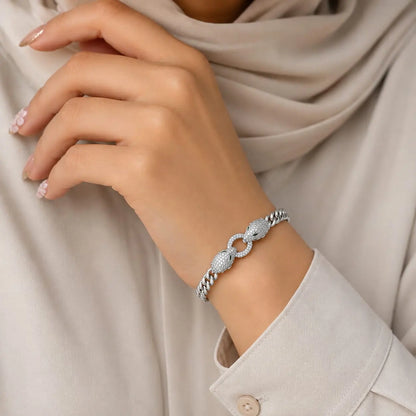 Royal Panther Double Head Cuban Link Rhodium Silver Bracelet