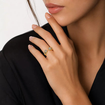 Royal Geometric Pave Cube Open 18K Gold Ring