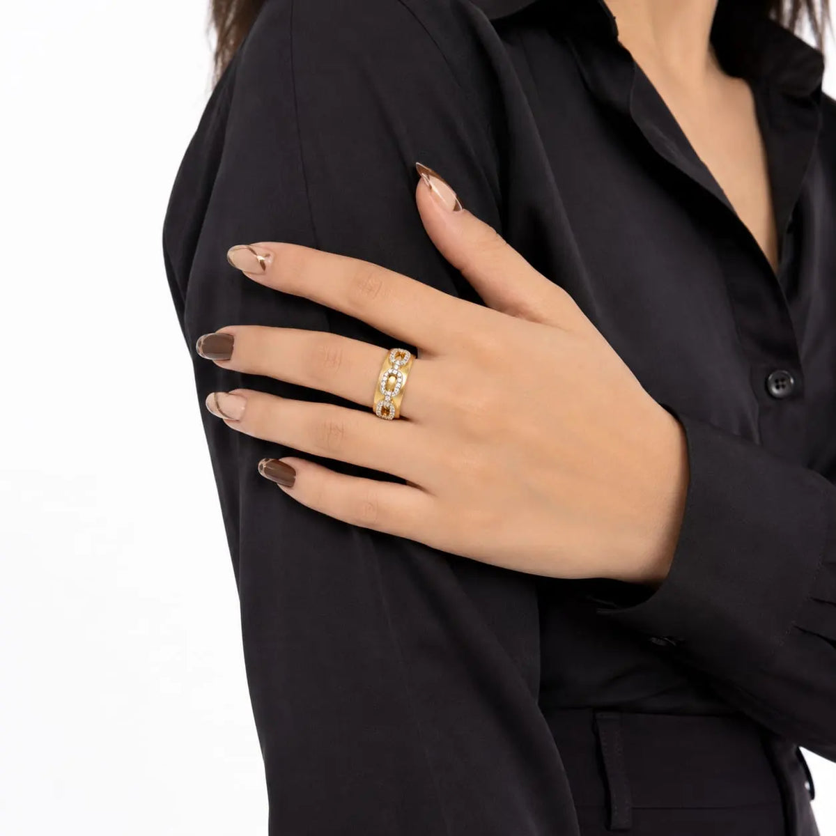 Royal Chain Link Pave 18K Gold Ring