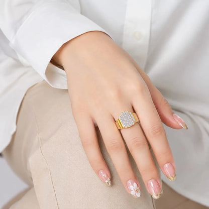 Royal Ribbed Bar Pave 18K Gold Statement Ring