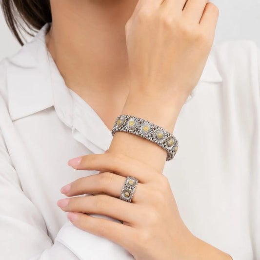 Royal Daisy Two-Tone 18K Gold Bangle & Ring Set
