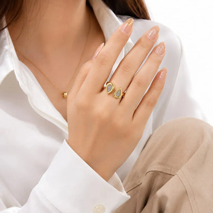 Royal Dual Pear Pave 18K Gold Open Ring