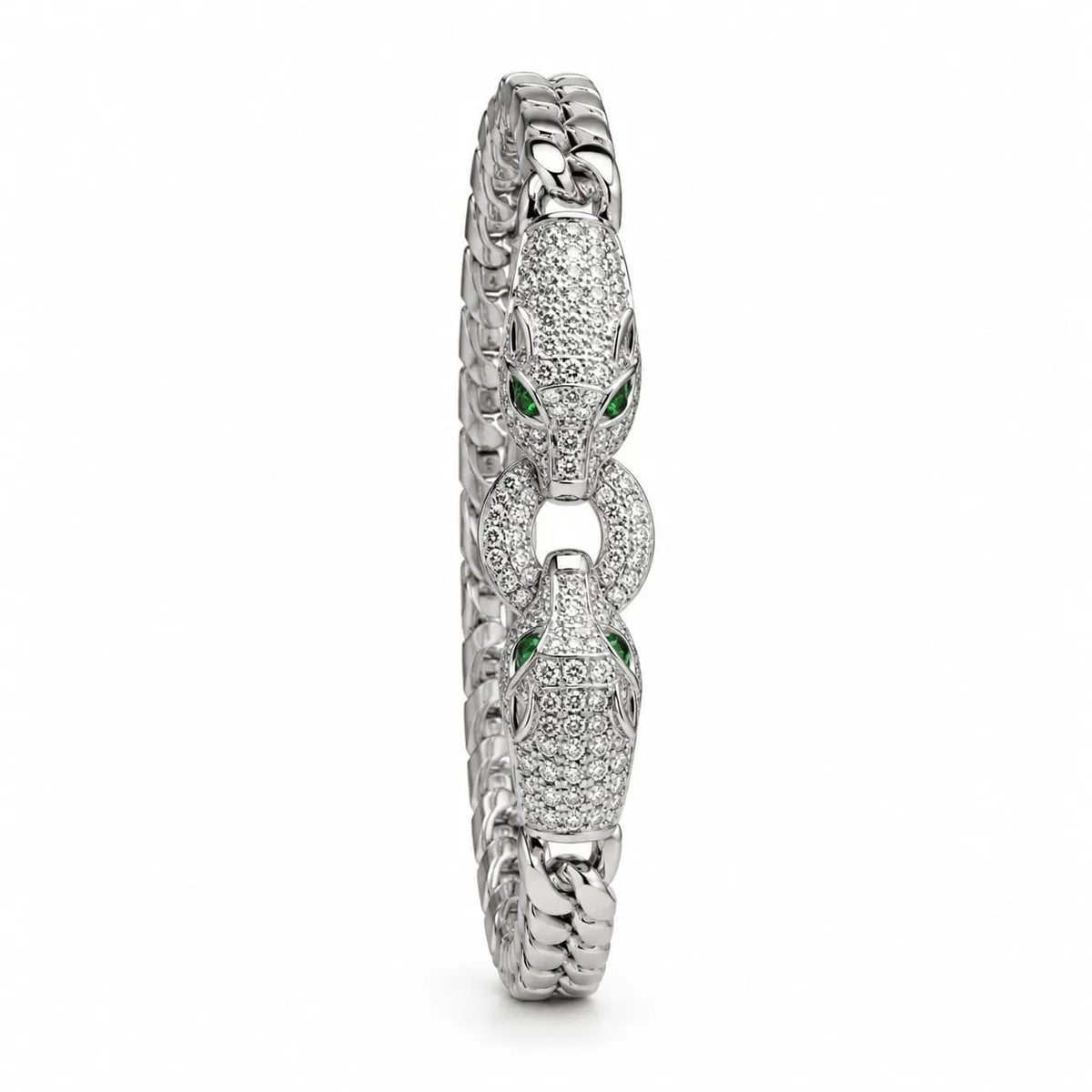 Royal Panther Pave Rhodium Silver Chain Bracelet