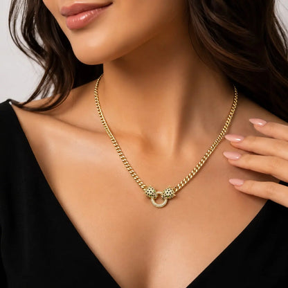 Royal Double Panther Cuban Link 18K Gold Necklace