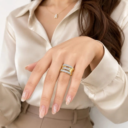 Royal Triple Wave Pave 18K Gold Ring