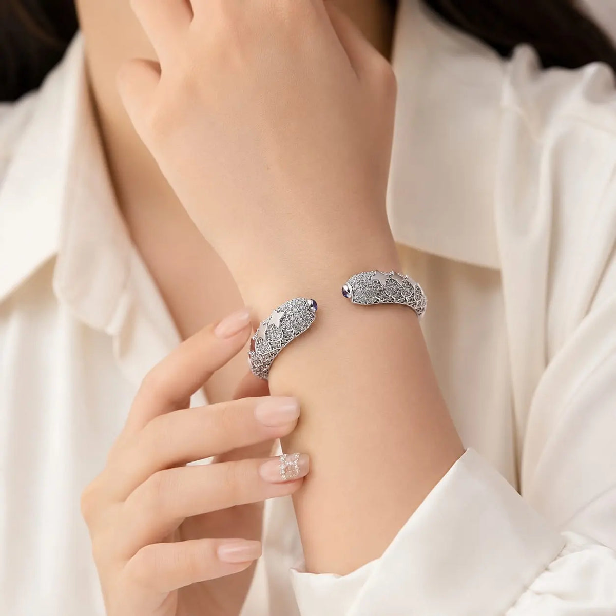 Royal Celestial Star Full Pave Rhodium Silver Bracelet