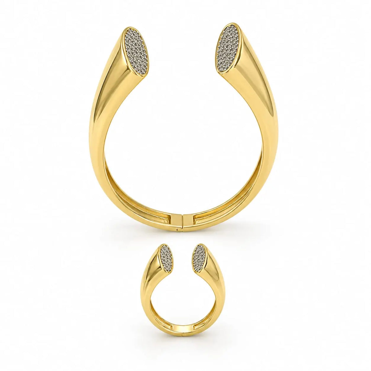 Modern Curve Pave Gold Bangle & Ring Set