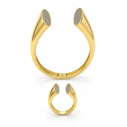 Modern Curve Pave Gold Bangle & Ring Set