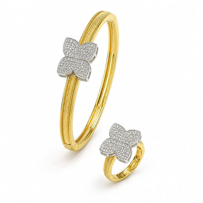 Clover Bloom Pave Gold Bangle & Ring Set