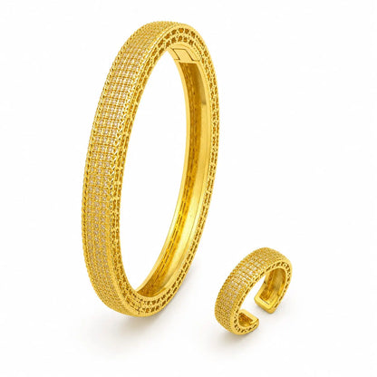 Royal Mesh Pave Gold Bangle & Ring Set