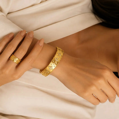 Royal Arabic Floral Gold Bangle & Ring Set