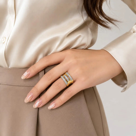 Royal Triple Wave Pave 18K Gold Ring