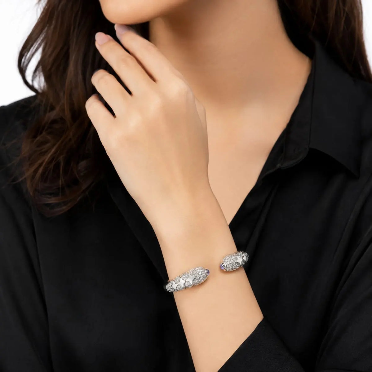 Royal Celestial Star Full Pave Rhodium Silver Bracelet
