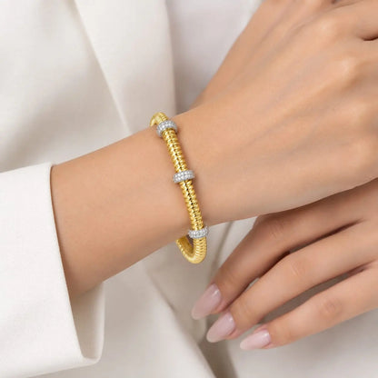 Royal Twisted Rope Pave 18K Gold Cuff Bangle