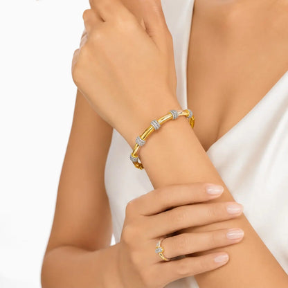 Royal Bamboo Ball Pave 18K Gold Bangle
