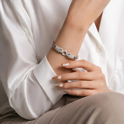 Royal Panther Pave Rhodium Silver Chain Bracelet