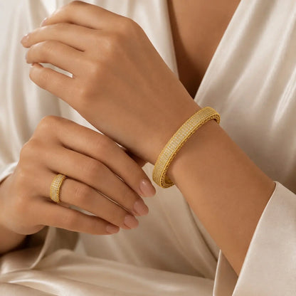Royal Mesh Pave Gold Bangle & Ring Set