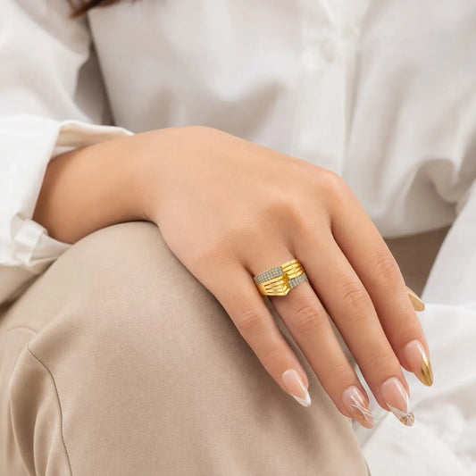 Royal Chevron Pave 18K Gold Ring