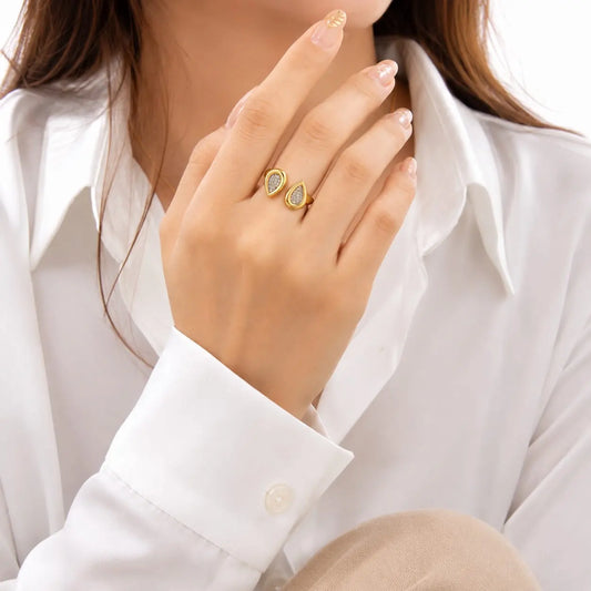 Royal Dual Pear Pave 18K Gold Open Ring