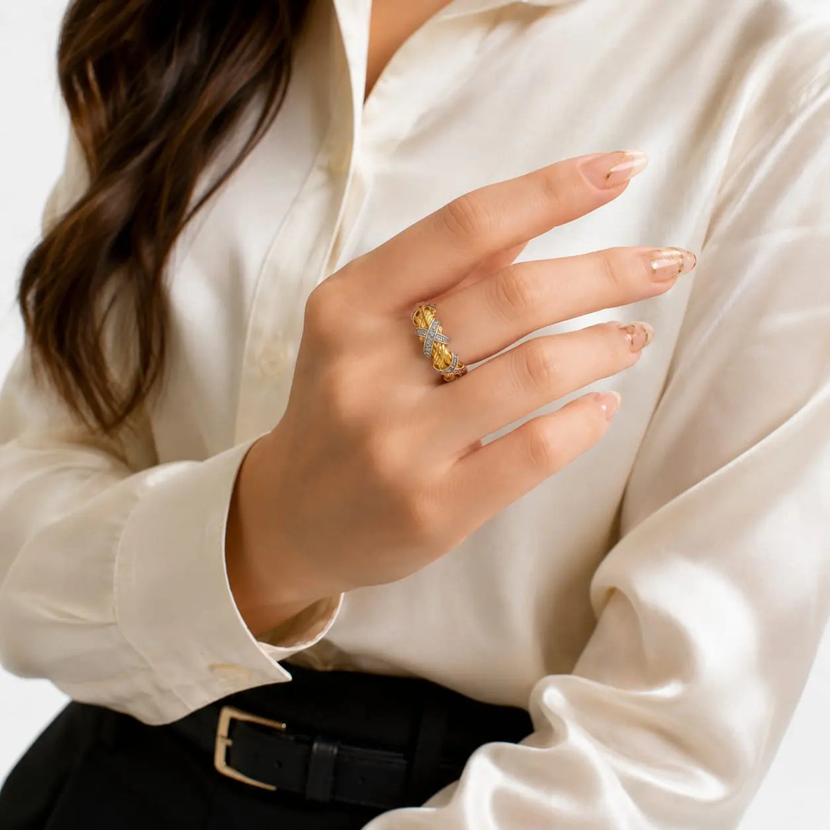 Royal X-Cross Rope Two-Tone 18K Gold Ring