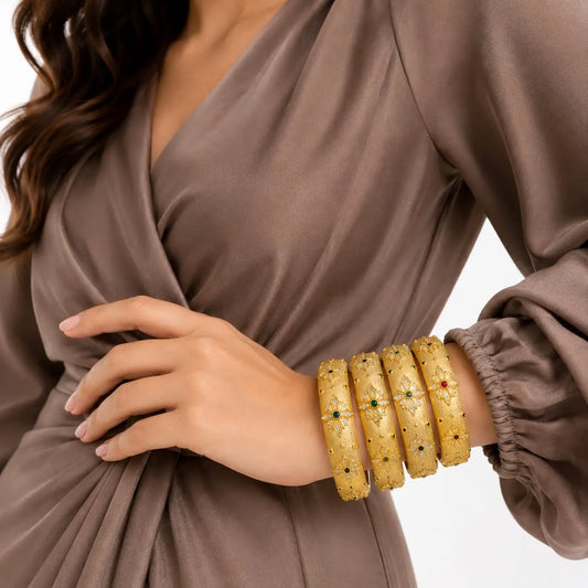 Royal Starburst Textured Gold Bangle & Ring Set