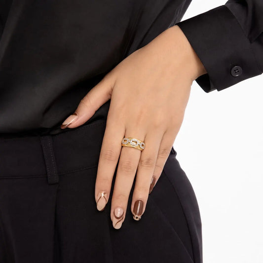 Royal Chain Link Pave 18K Gold Ring