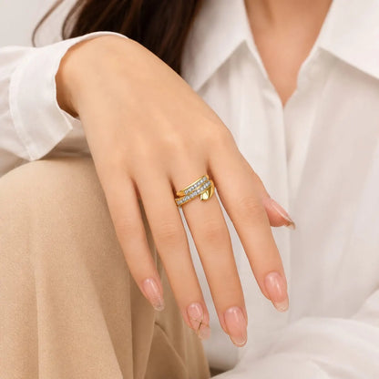 Royal Four Petal Butterfly Full Pave 18K Gold Delicate Ring