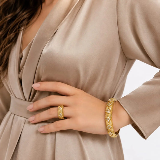 Royal Heritage Filigree Gold Bangle & Ring Set