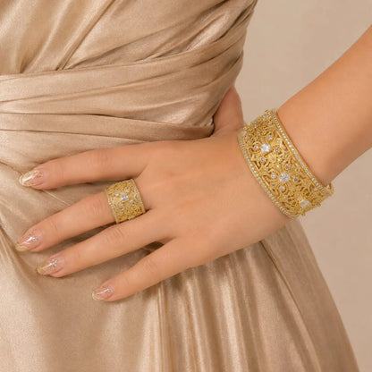 Royal Palace Filigree Gold Bangle & Ring Set