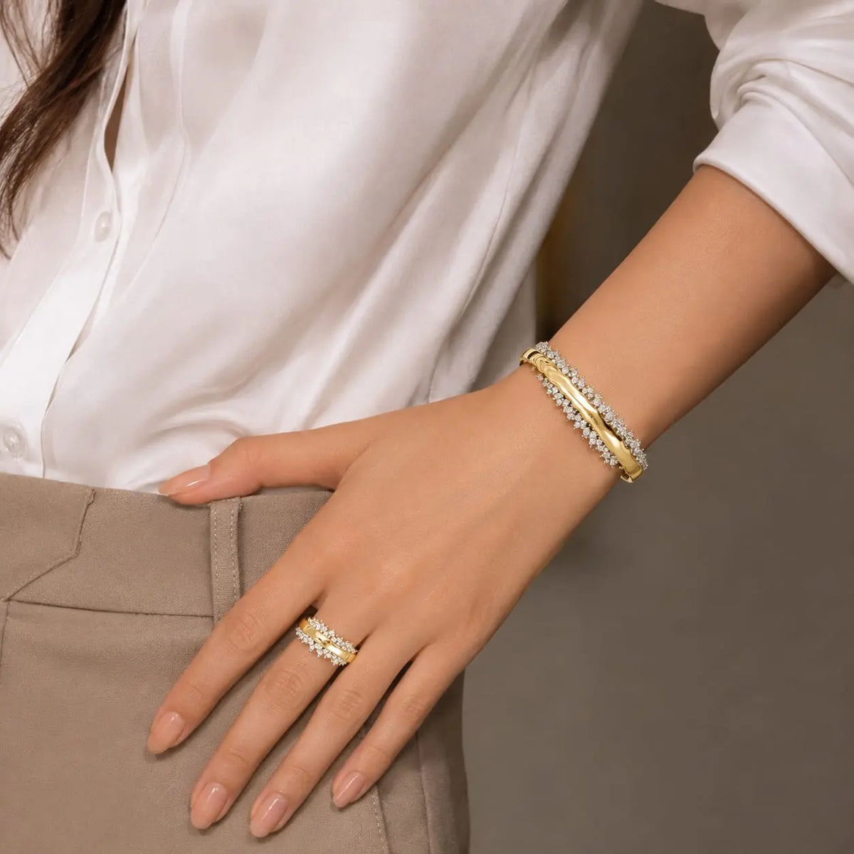 Molten Spark Cluster Gold Cuff & Ring Set