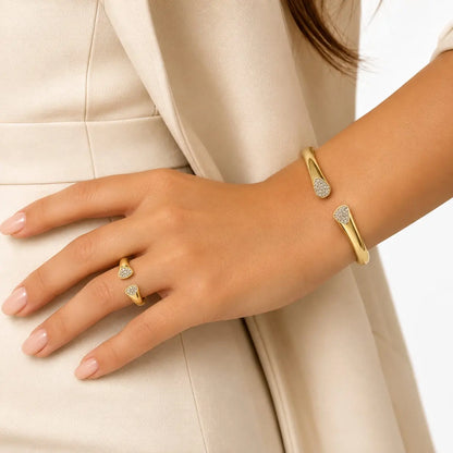 Modern Curve Pave Gold Bangle & Ring Set