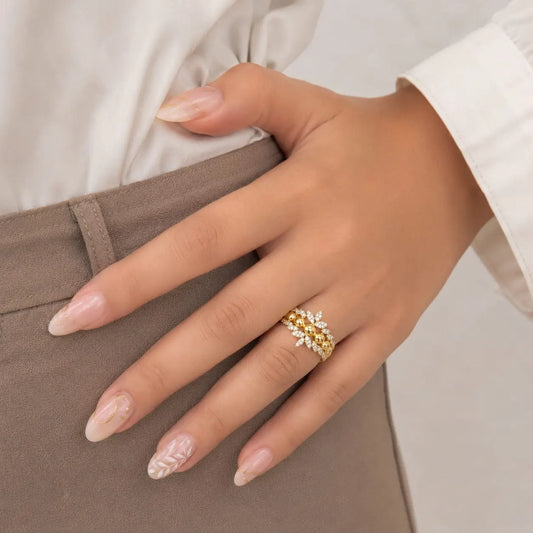 Royal Floral Ball Pave 18K Gold Ring