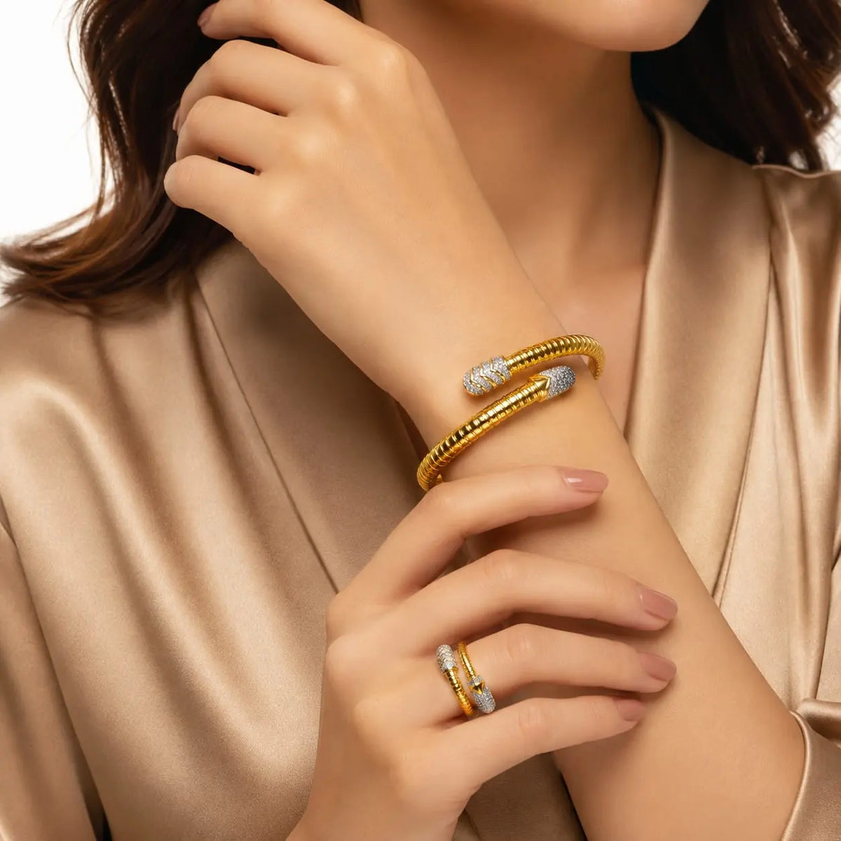 Royal Cobra Tubogas Gold Bangle & Ring Set