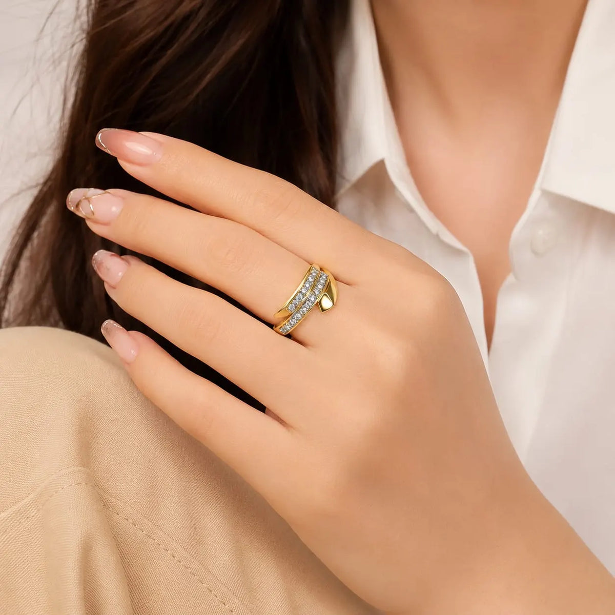 Royal Four Petal Butterfly Full Pave 18K Gold Delicate Ring