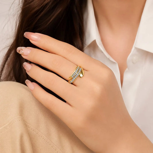 Royal Four Petal Butterfly Full Pave 18K Gold Delicate Ring